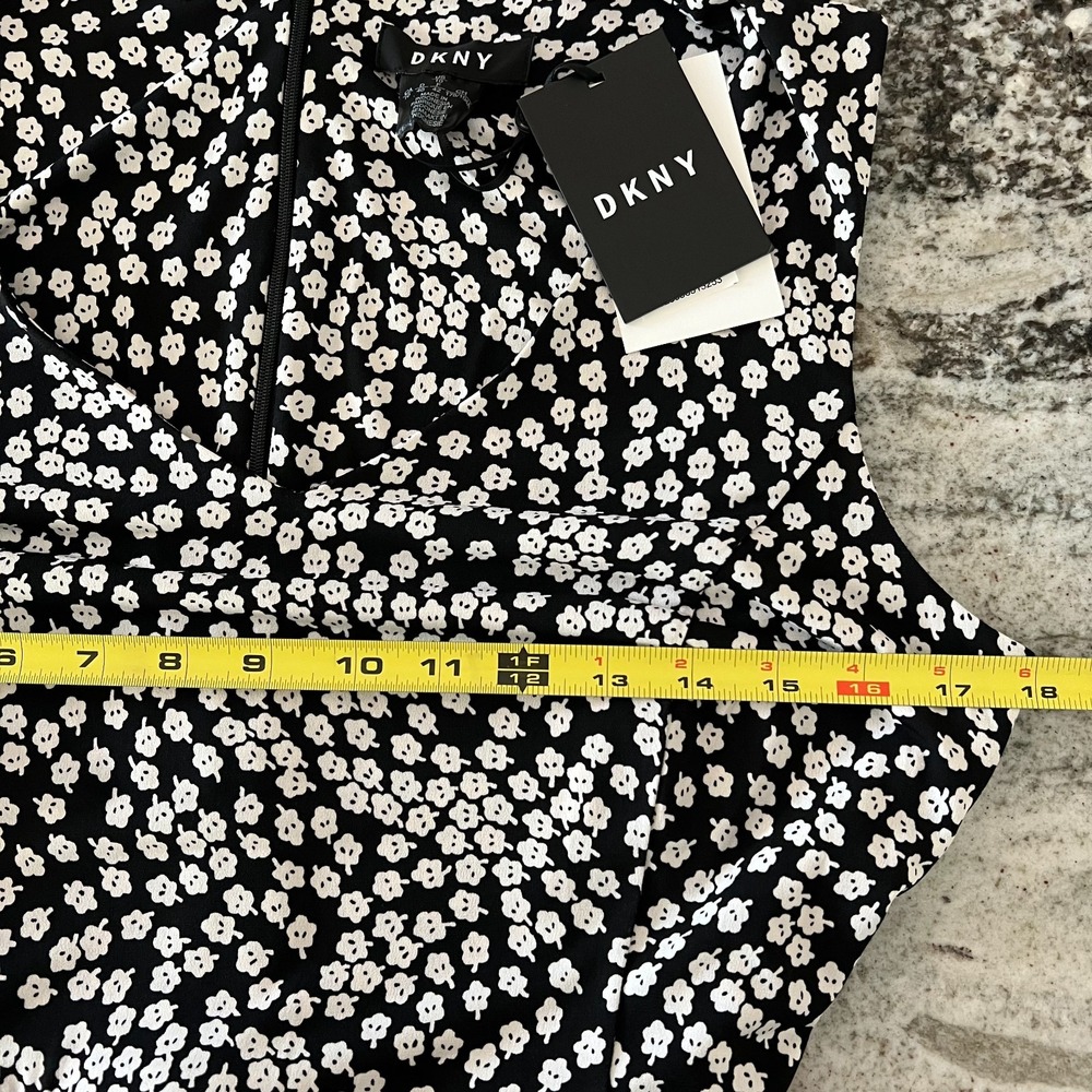 DKNY Ditzy Floral Sleeveless Maxi Dress Women's Size 10 Black & White Zipper Tie - Picture 7 of 11